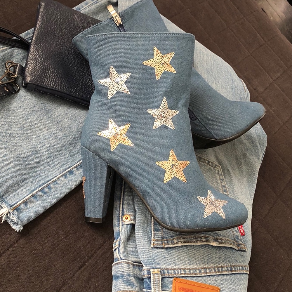 Ashley Stewart Plus Size Denim Star Booties NWOT